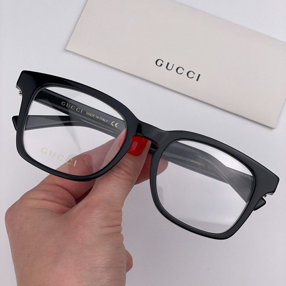 🔥 GUCCI WEB GG0457O 005 Eyeglasses Black Gold Square Women